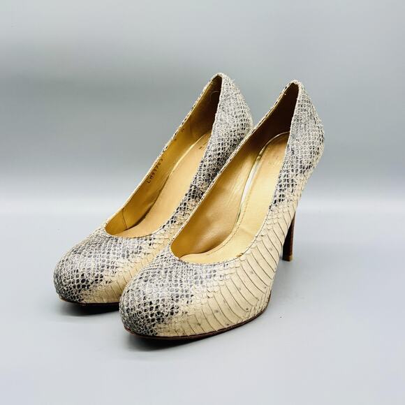 Stuart Weitzman Shoes Womens 6 Ivory Leather Pump Snake Embossed Stiletto Heels - Picture 4 of 11